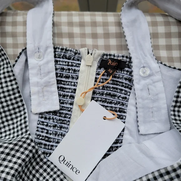 NWT Quince 100% European Linen Fit & Flare Midi Dress, Classic Mini Ginhgham, XS - Picture 7 of 12